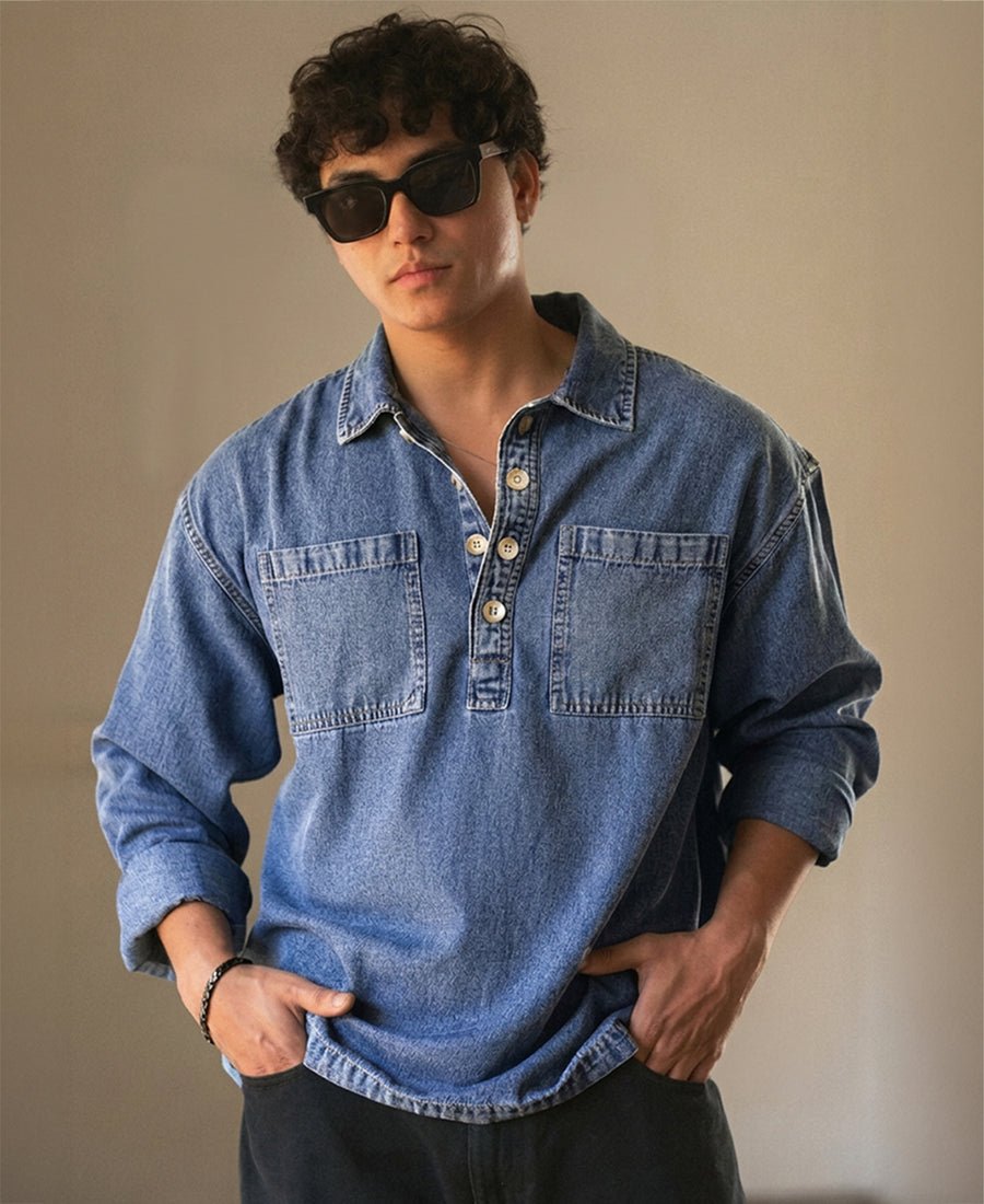 Mid Blue Denim Polo Shirt